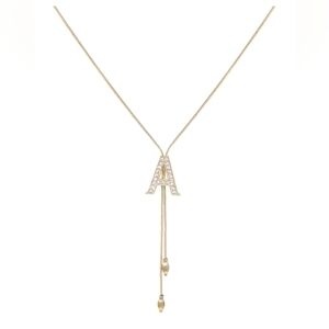 Elegant Initial “A” Lariat Necklace – Gold Tone with Crystal Accents